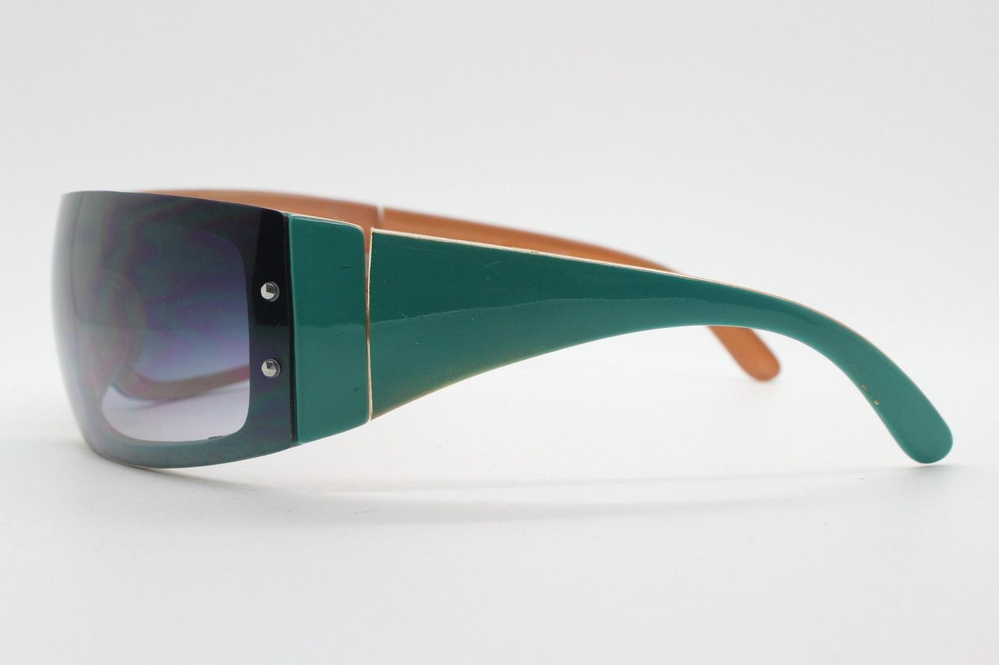 Y2K vintage visor sunglasses. Black massive mask mono lens wrap around shield with turquoise arms. Sick fashion grail. 2000s unused NOS