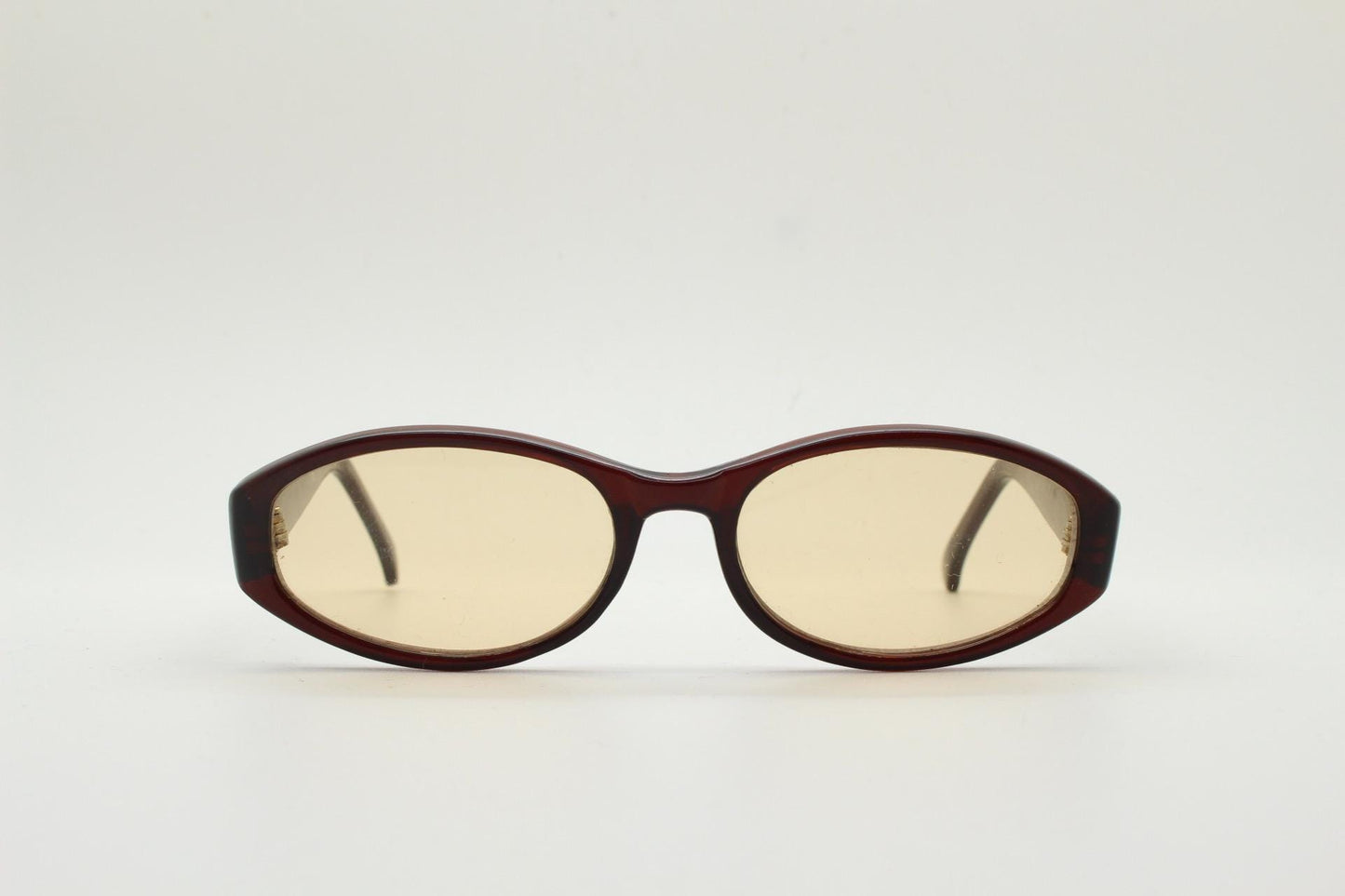 90s vintage rectangular oval sunglasses. Low profile 60s design dark brown acetate frame with light tone lenses. BNWT. Small unused NOS