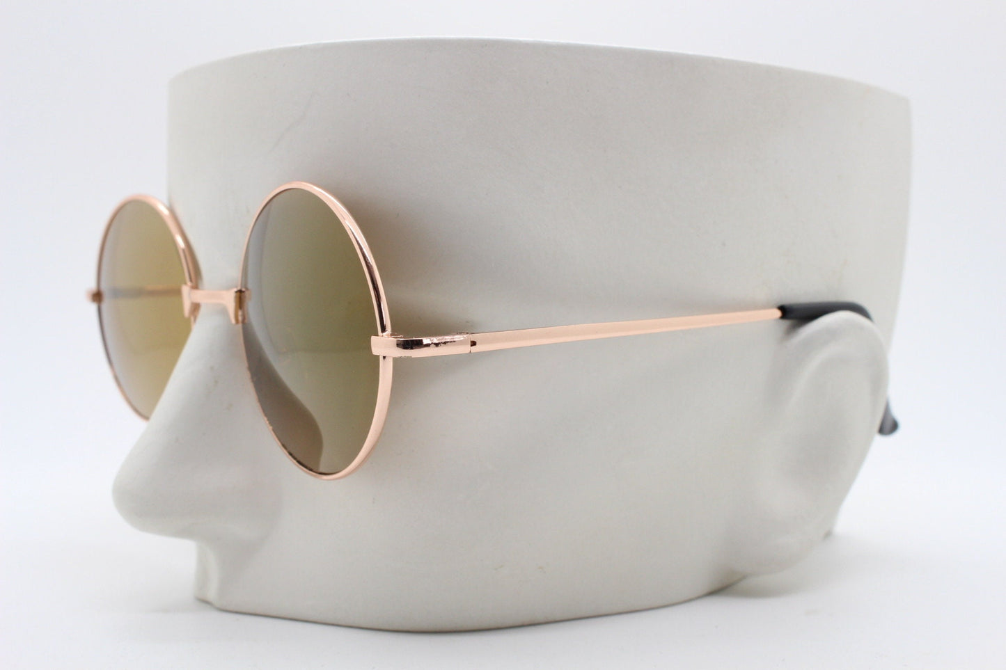 90s round vintage sunglasses. Rose gold frame with brown lenses and slight gold mirror glaze. 1920's style. Unused BNWT