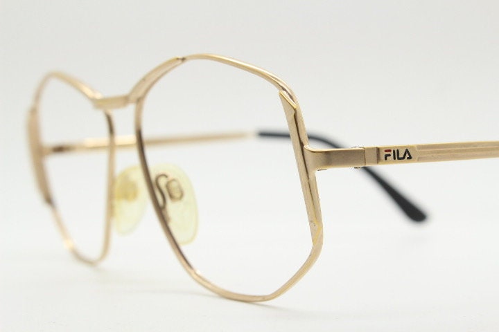 Fila 80s vintage hexagon eye glasses. Angular 6 sided metal optical frame. Mens prescription eyeglasses. RX spectacles. NOS