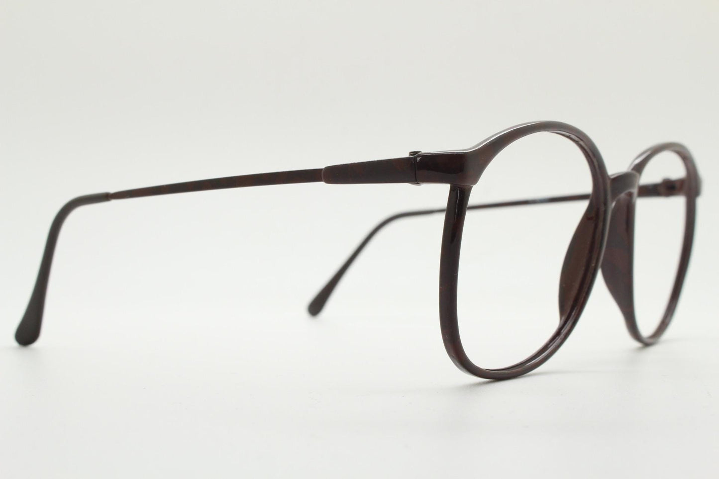 80s vintage dark brown round eye glasses. Slightly oversized slender optical frames. Prescription eyeglasses. RX spectacles
