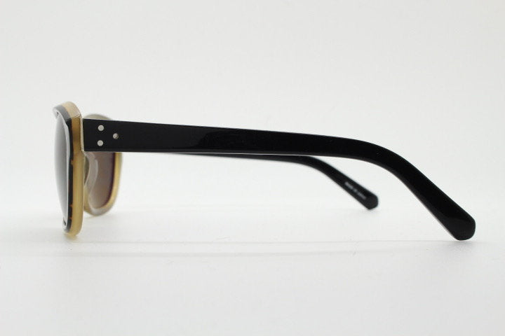 Linda Farrow Luxe sunglasses made in Japan. Blended black and tortoise layered acetate. Gallery Projects Vintage. NOS