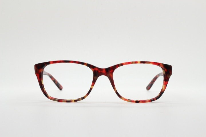 Anna Sui modified wayfarer design eye glasses. Superb marbled acetate optical frames with red tones. Prescription RX vintage eyeglasses