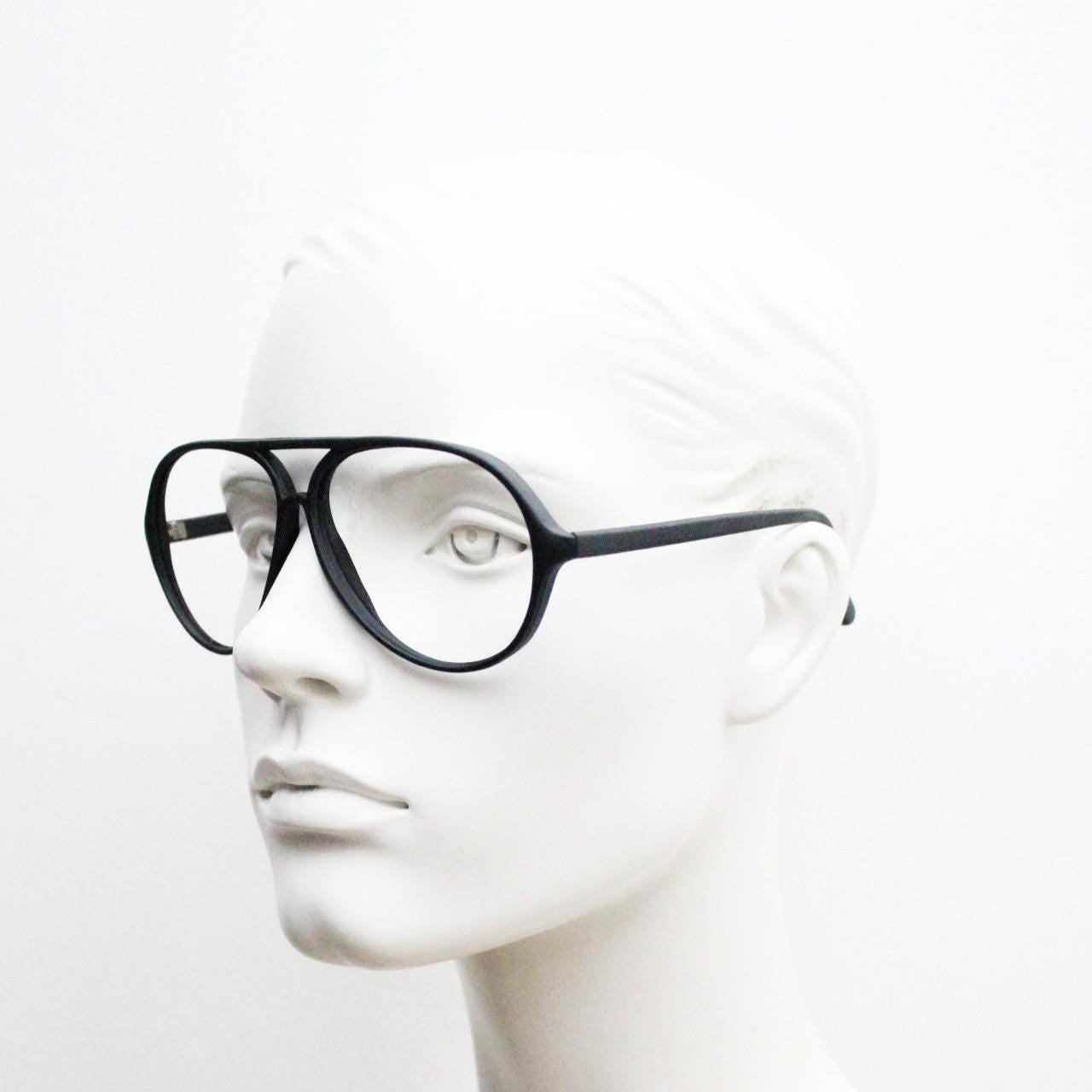 70s vintage classic aviator eye glasses. Plain black matt optical frames in excellent proportions. Prescription eyeglasses. RX. NOS