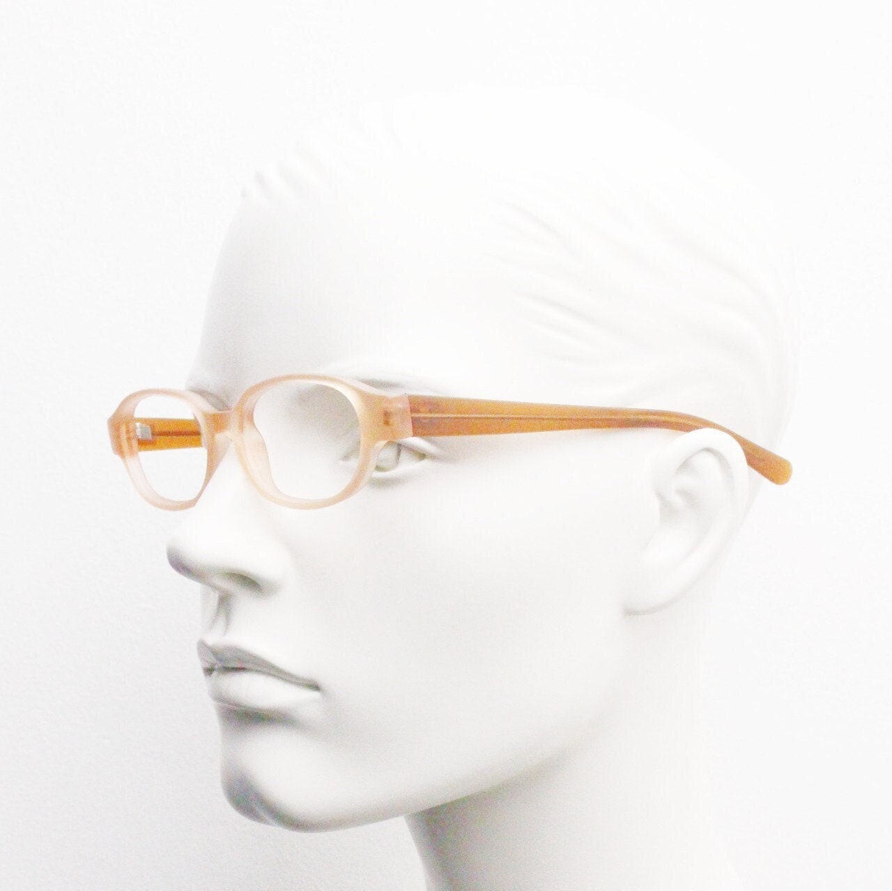 90s vintage 2 tone glasses. Frosted peach cat eye optical frame with brown arms. Prescription eyeglasses. RX cat eye Spectacles. Unused NOS
