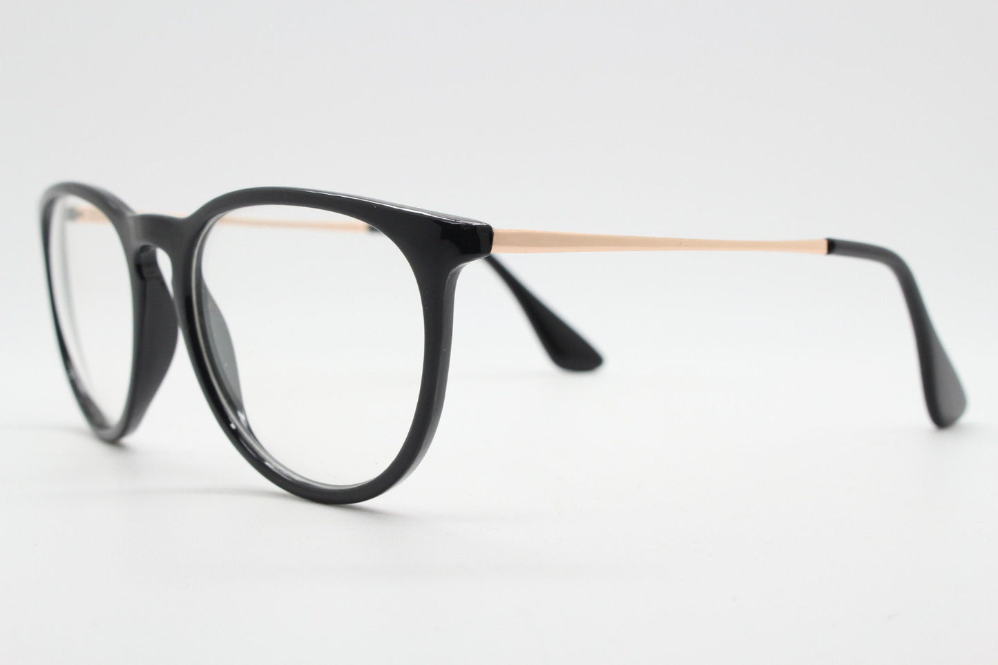 90s vintage black slim glasses. Slightly oversized optical frames in black gloss. Prescription eyeglasses with clear lens. RX spectacles