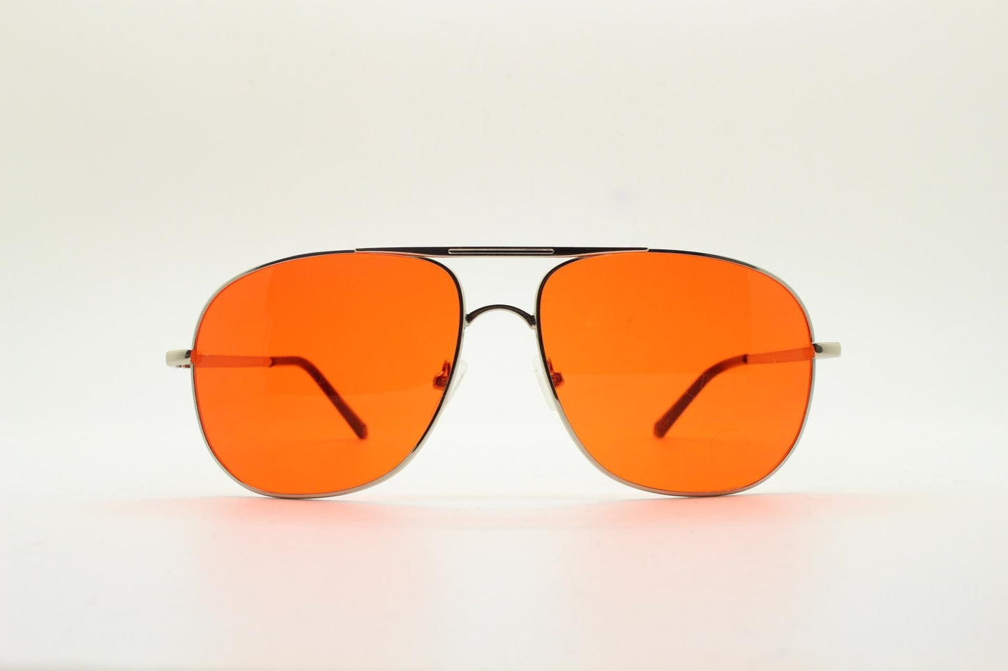 Y2K vintage square aviator sunglasses. Silver chrome metal frame 70s design aviators with intense red lenses. 2000s. Unused NOS