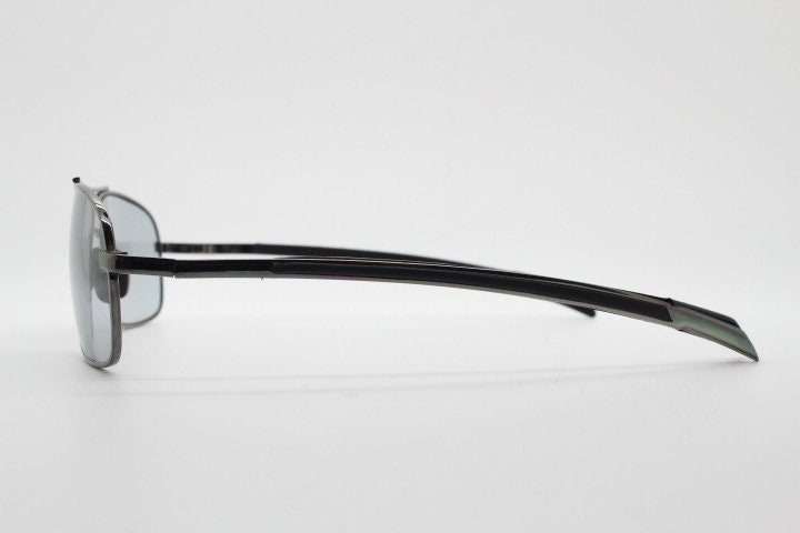 90s vintage modified rectangular aviator sunglasses. Gunmetal chrome frame aviators with light tone smoky grey lenses. Unused NOS