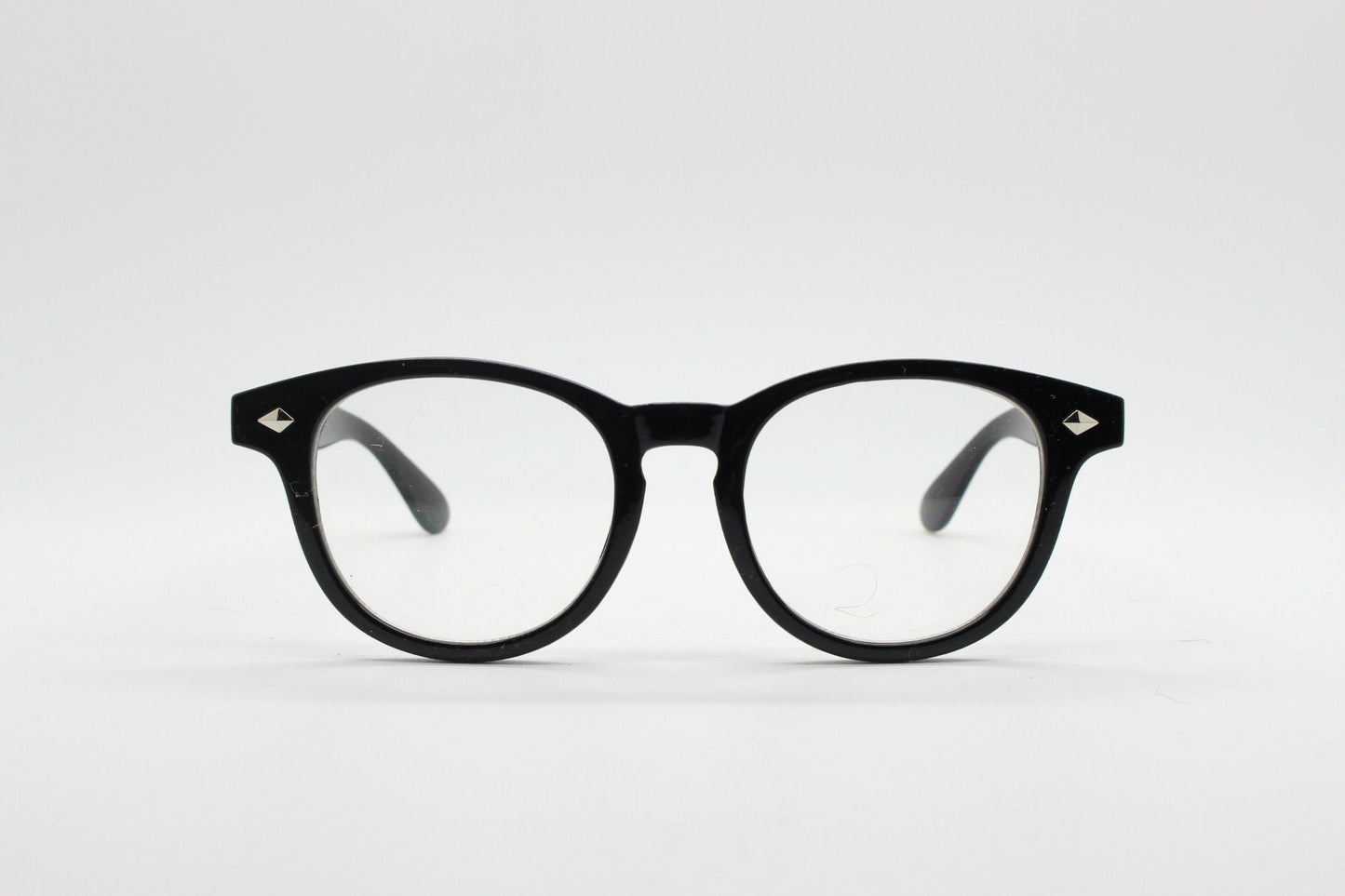 90s vintage modified wayfarer design glasses. Black gloss 40s, 50s shape optical frames with clear lenses. Prescription eyeglasses. NOS