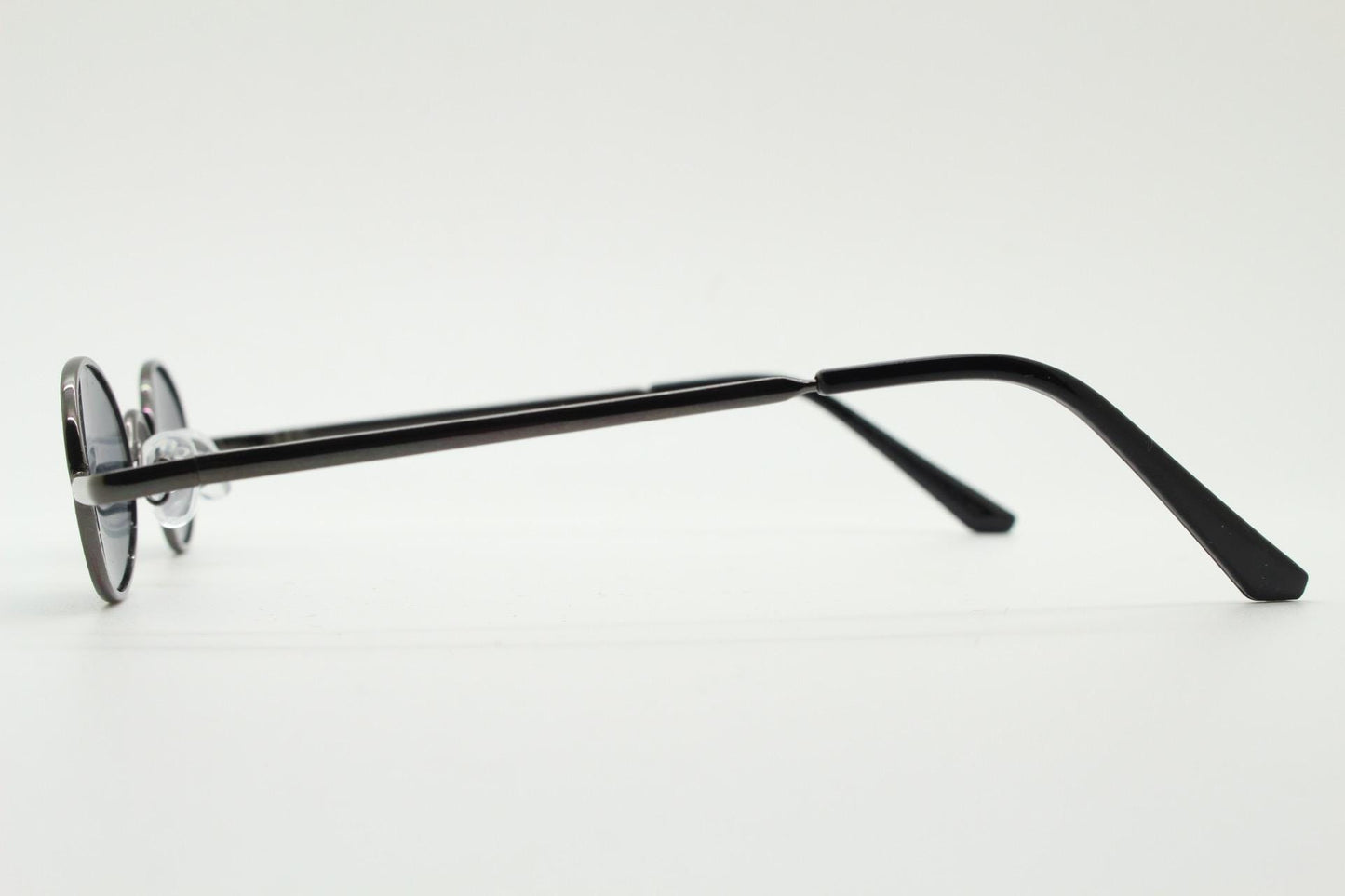 90s vintage small oval sunglasses. Imposing minimal grey gloss metal victorian antique style frame. Steampunk. Unused NOS