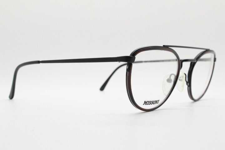 Missoni 90s vintage oval panto eye glasses made in Italy. Black matt alutanium optical frames with tortoise inserts. Prescription RX. NOS