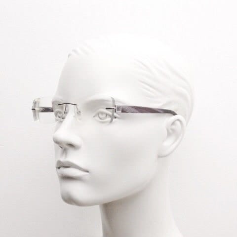Givenchy rectangular frameless eye glasses made in Italy. Minimal optical frame with marbled brown arms. Prescription RX spectacles. Vintage