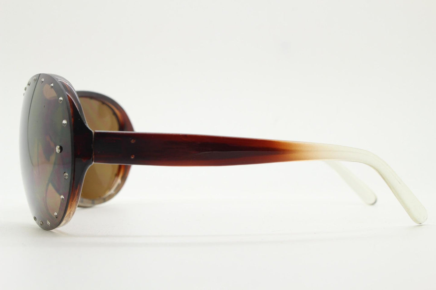 Y2K vintage visor aviator sunglasses with diamante. Brown wrap around mini mask shield design with curved mono lens. 2000s NOS. Rhinestone