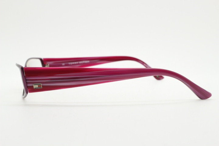 Tommy Hilfiger 90s vintage glasses model 3214A. Pink and red tone acetate / metallic optical frame. Prescription eyeglasses. RX spectacles