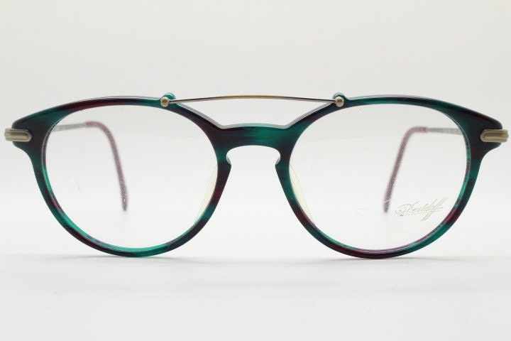 Davidoff 90s vintage round eye glasses. Very dark green and brown optical frames with bronze double bridge. Prescription RX spectacles. NOS