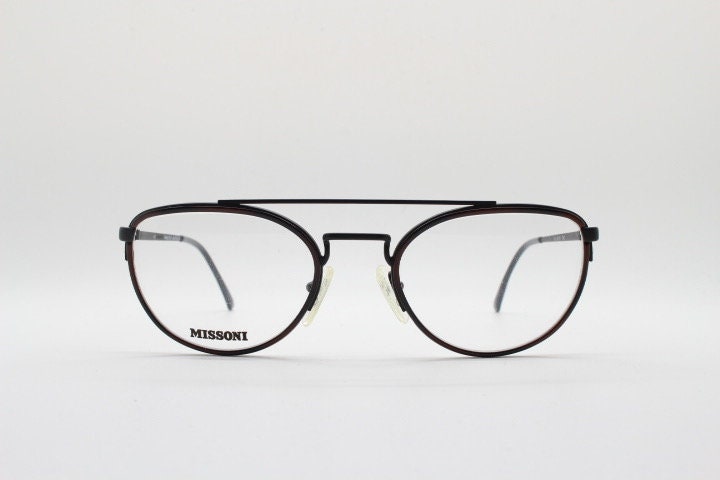 Missoni 90s vintage oval panto eye glasses made in Italy. Black matt alutanium optical frames with tortoise inserts. Prescription RX. NOS