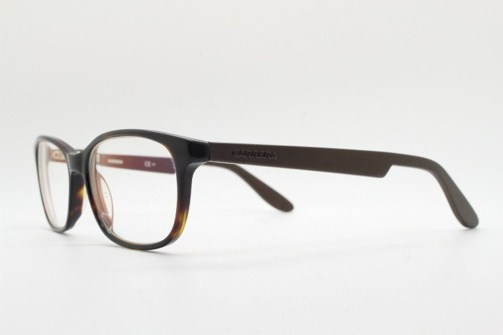 Carrera rectangular eye glasses. Mottled tortoise acetate optical frames with matt brown arms. Prescription eyeglasses. Vintage RX