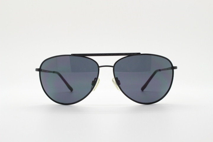 Gianfranco Ferre vintage teardrop aviator sunglasses made in Italy. Black gloss frame mens pilot aviators. Y2K New Old Stock