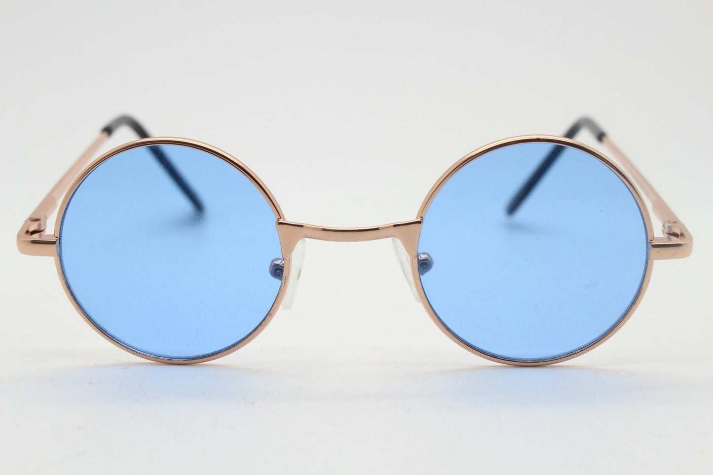 Kids 90s round vintage sunglasses. Rose gold metal frame with sky blue lenses. Childrens. John Lennon. BNWT