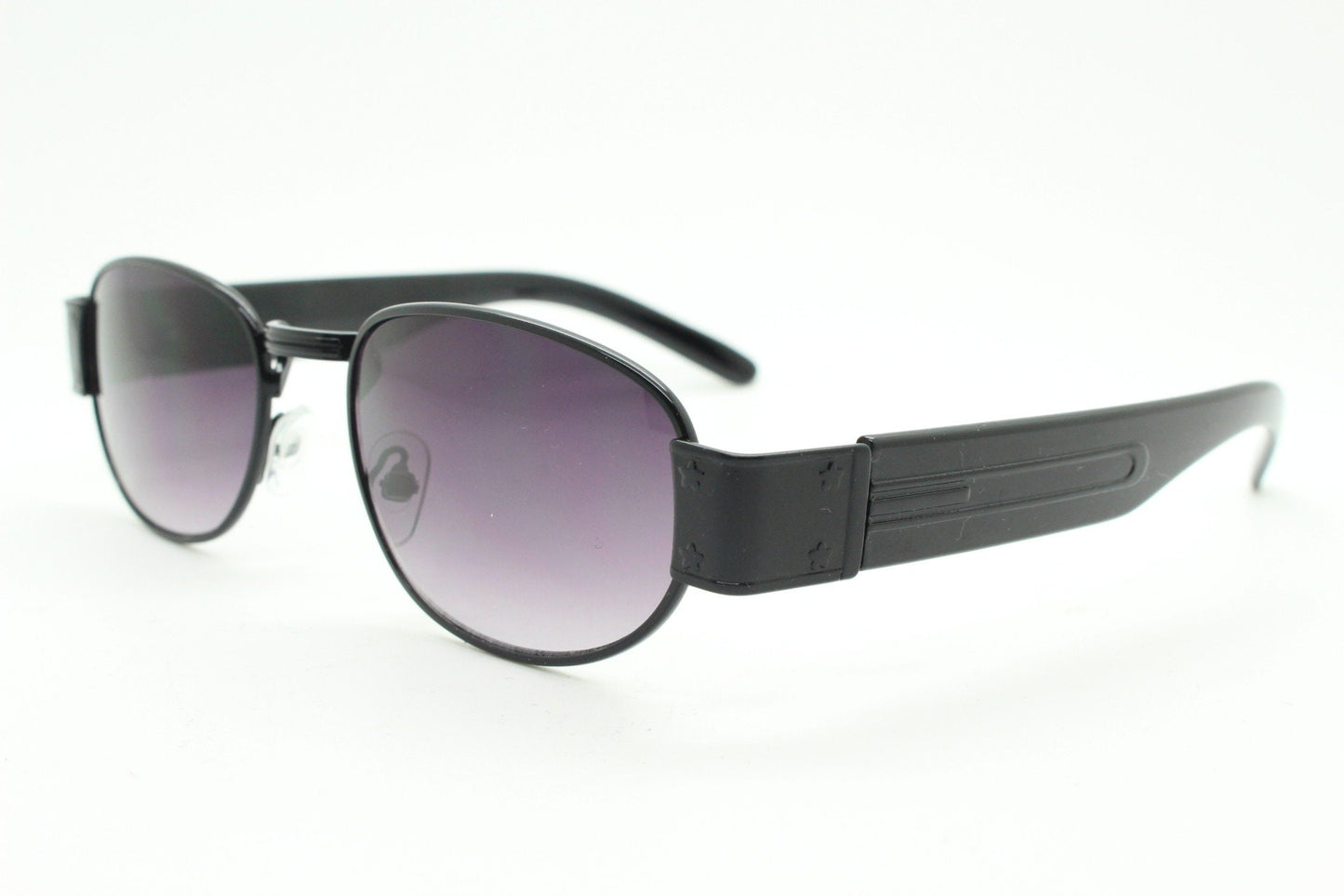 90s vintage low profile sunglasses. Black rectangular frame with thick black arms and graduated lenses. Unused BNWT