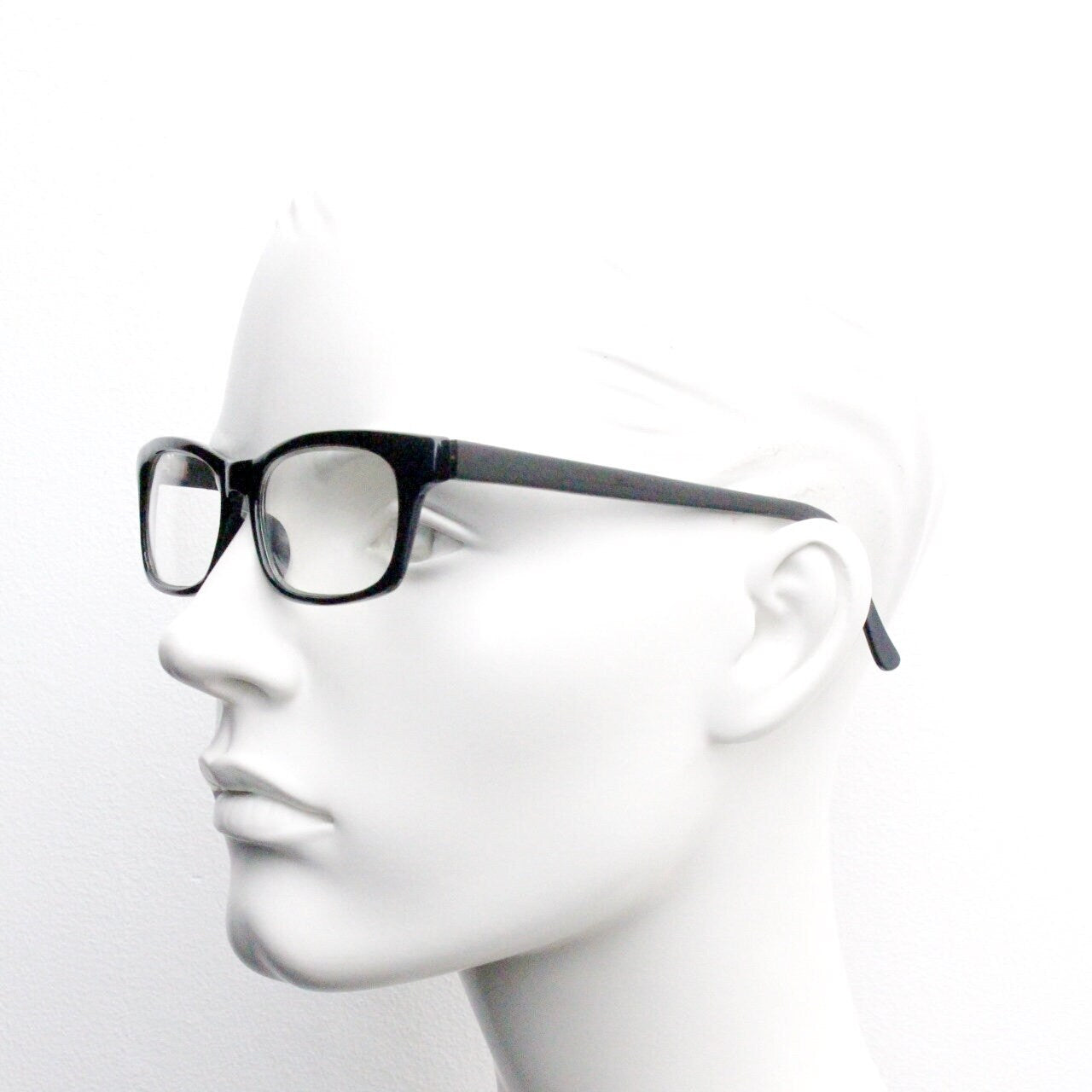 90s vintage black low profile glasses. 60s design rectangular gloss acetate optical frames. Prescription eyeglasses. RX Spectacles. BNWT NOS