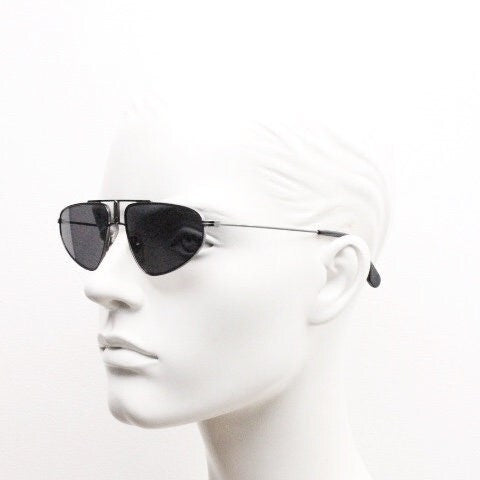 Carrera 90s vintage triangular aviator sunglasses model 1021/S. Gunmetal grey chrome flat top metal frame aviators with black lenses