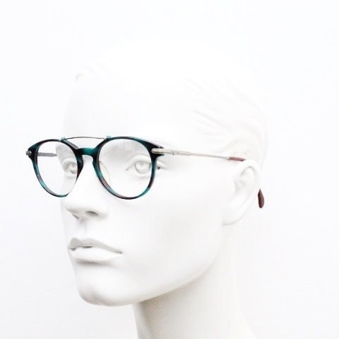 Davidoff 90s vintage round eye glasses. Very dark green and brown optical frames with bronze double bridge. Prescription RX spectacles. NOS