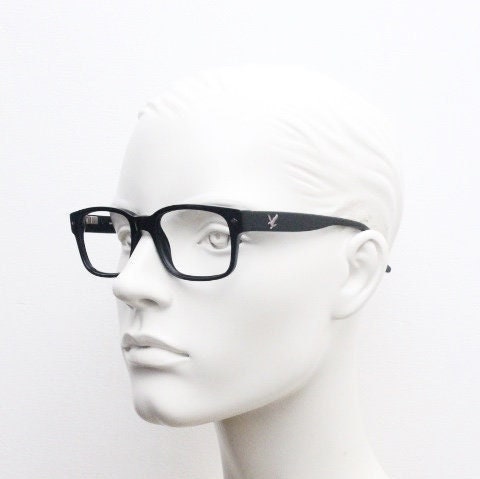 Lyle and Scott rectangular eye glasses. Classical plain black gloss 60s design optical frames. Prescription. RX Spectacles. Men mod vintage