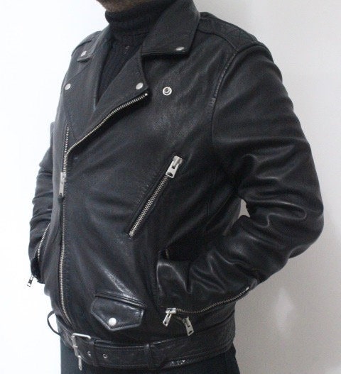 Allsaints black motorcycle jacket with. Genuine lambs leather hip length biker with fixed adjustable belt. BNWOT. Over 30% sale rrp 469 GBP