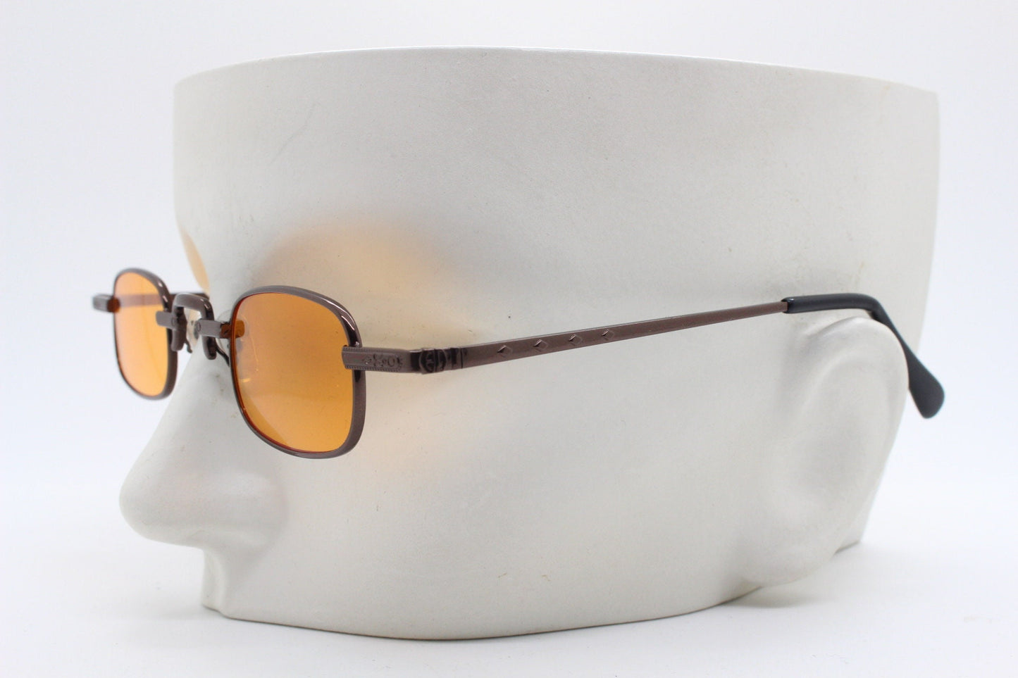 90s vintage small rectangular sunglasses. Imposing minimal bronze brown metal victorian style frame with orange lenses. Steampunk. BNWT