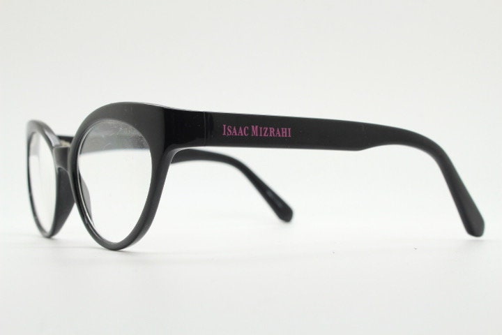 Isaac Mizrahi vintage cat eye glasses. Womens black gloss substantial cateye optical frames. Prescription eyeglasses. RX NOS spectacles