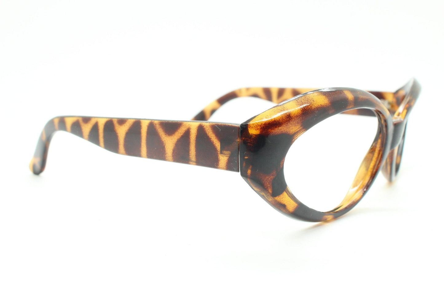 80s vintage oval cat eye glasses. Crop sided dynamic tortoise cateye optical frames. 60s style prescription eyeglasses. RX spectacles. NOS