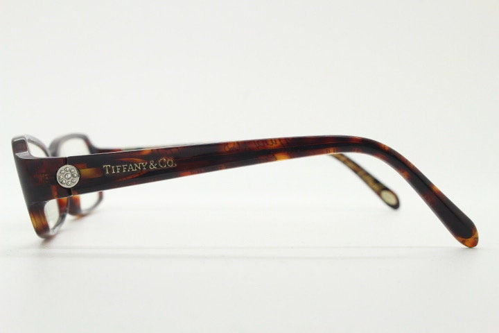 Tiffany and Co rectangular eye glasses. Luxury low profile tortoise acetate optical frames. Prescription eyeglasses. RX vintage spectacles
