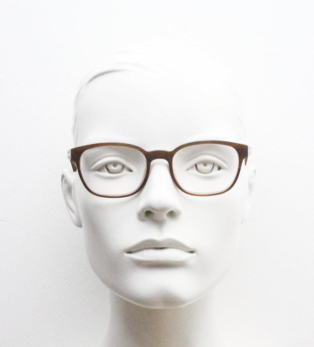 Bauhaus rectangular brown vintage eye glasses. Superior quality 'wood' look acetate optical frame. Prescription RX Spectacles