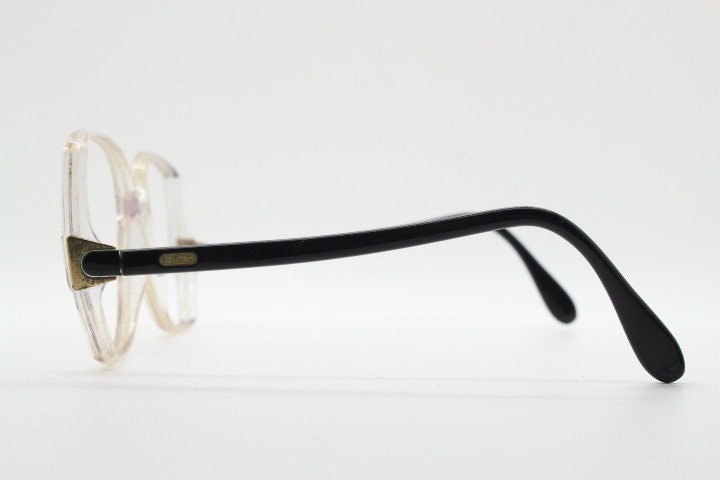 Silhouette 80s vintage hexagon eye glasses made in Austria. Dynamic transparent crystal optical frame with abstract pattern. Prescription RX