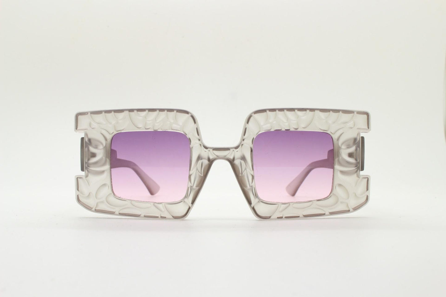 Vintage oversized square sunglasses. Women's radical fashion poseur shades with abstract patterned transparent frame with pink lenses. BNWT