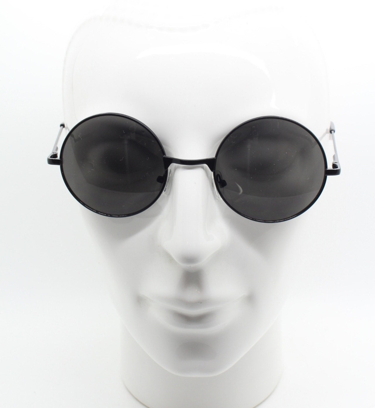 90s round vintage sunglasses. Small black metal frame with black lenses. 1920's style. John Lennon. Gojo Satoru. NOS