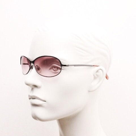 2000s vintage purple mini bug eye aviator sunglasses. Grey chrome frame with sensational graduating mulberry lenses. Y2K. 90s. Unused NOS