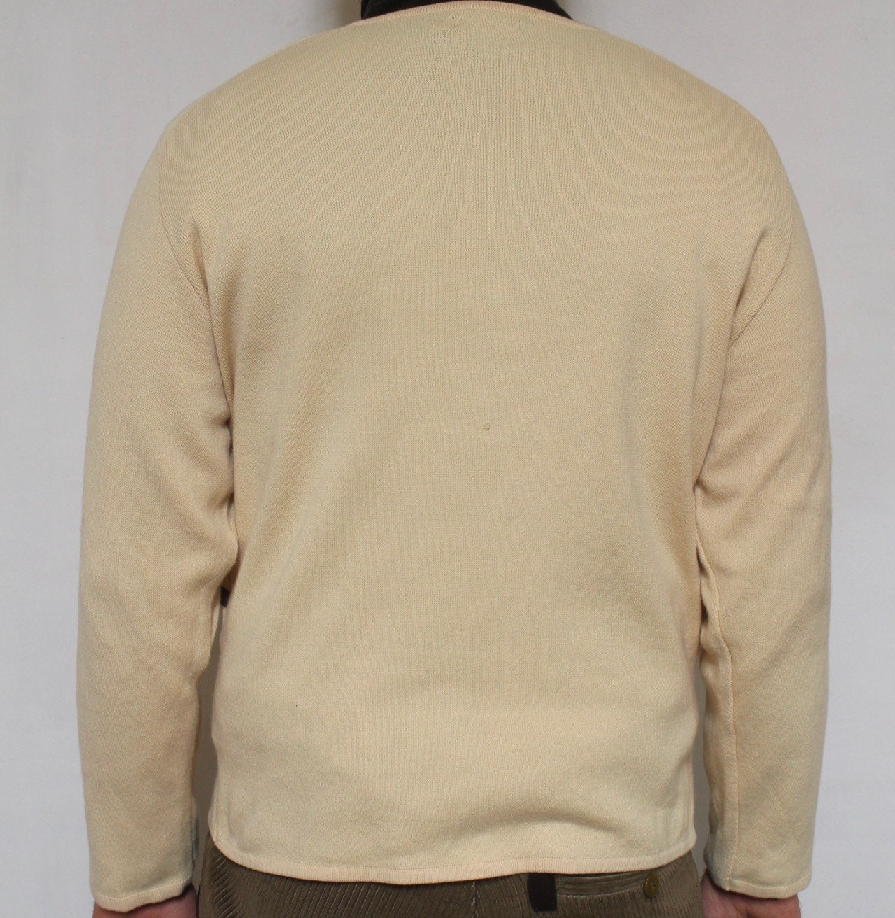 Gabicci vintage cotton knit argyle jumper in yellow with brown stripes. Mens crew neck sweater. BNWT. Round neck pullover