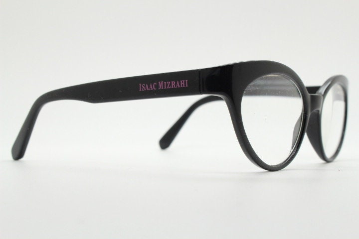 Isaac Mizrahi vintage cat eye glasses. Womens black gloss substantial cateye optical frames. Prescription eyeglasses. RX NOS spectacles