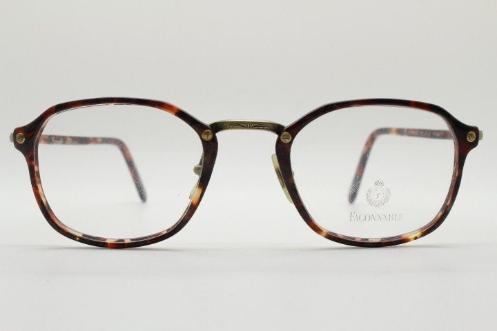Faconnable 90s vintage rectangular eye glasses model Cliftland. Vibrant tortoise gloss acetate optical frame. Prescription. RX spectacles