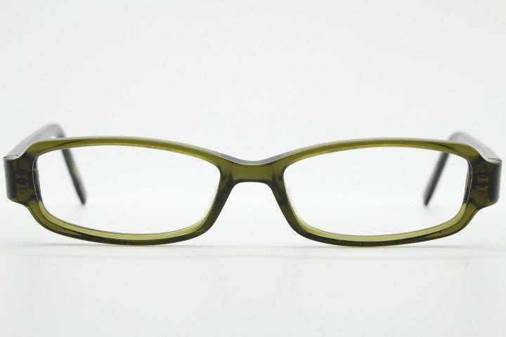 Calvin Klein Collection rectangular low profile eye glasses. Dark marbled grey acetate optical frames. Prescription eyeglasses. Vintage RX