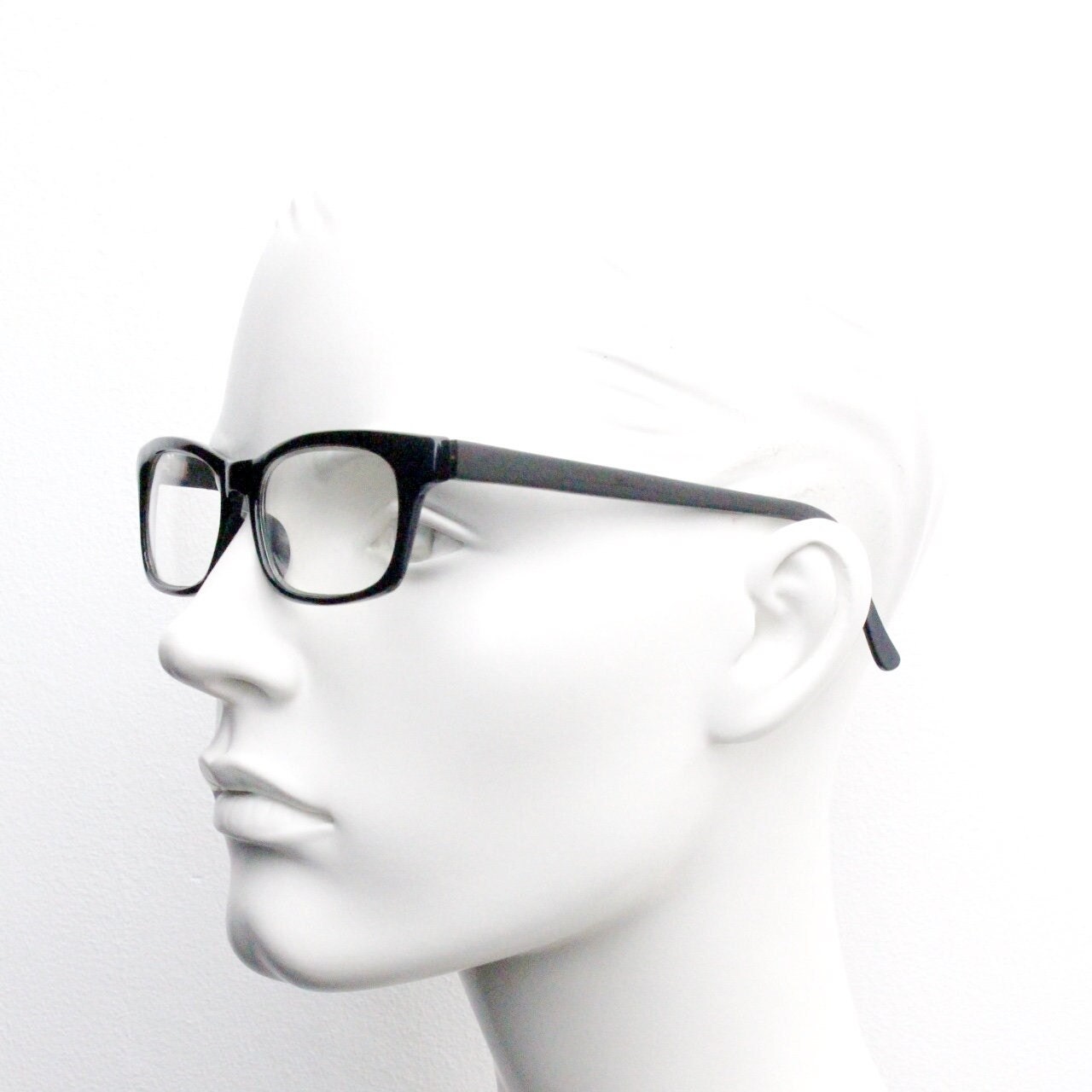 90s vintage black low profile glasses. 60s design rectangular gloss acetate optical frames. Prescription eyeglasses. RX Spectacles. BNWT NOS