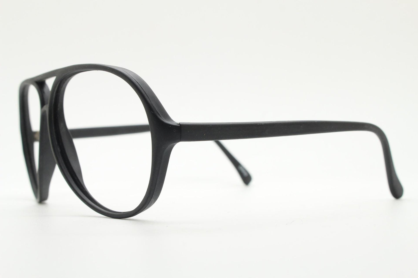 70s vintage classic aviator eye glasses. Plain black matt optical frames in excellent proportions. Prescription eyeglasses. RX. NOS