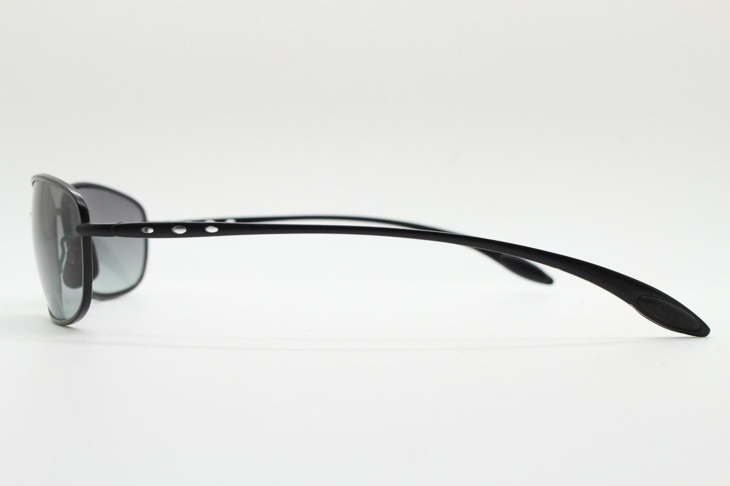 90s vintage curved rectangular sunglasses. Solid metal low profile black matt finish frame with slightly graduating lenses. 2000's. Y2K. NOS