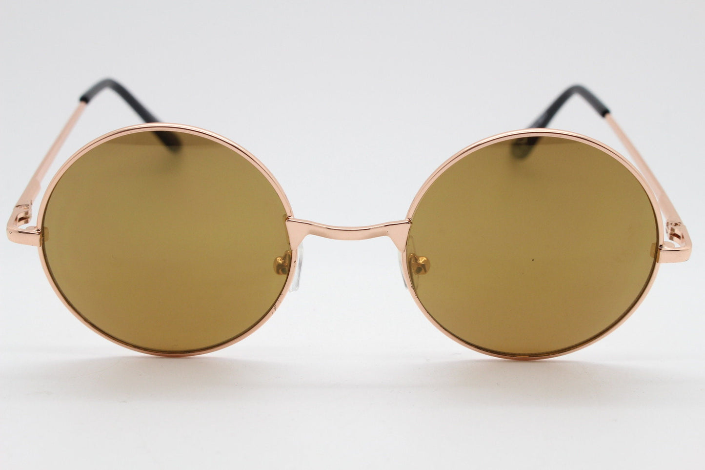 90s round vintage sunglasses. Rose gold frame with brown lenses and slight gold mirror glaze. 1920's style. Unused BNWT
