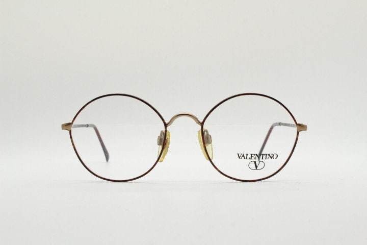 Valentino 90s vintage round panto eye glasses made in Italy. Brushed bronze optical frames with metallic matt tortoise. Prescription RX