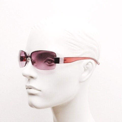 Y2K vintage big rectangular sunglasses. Half frame 2000's wrap around with purple curved lenses and matching purple chrome trim. 00's
