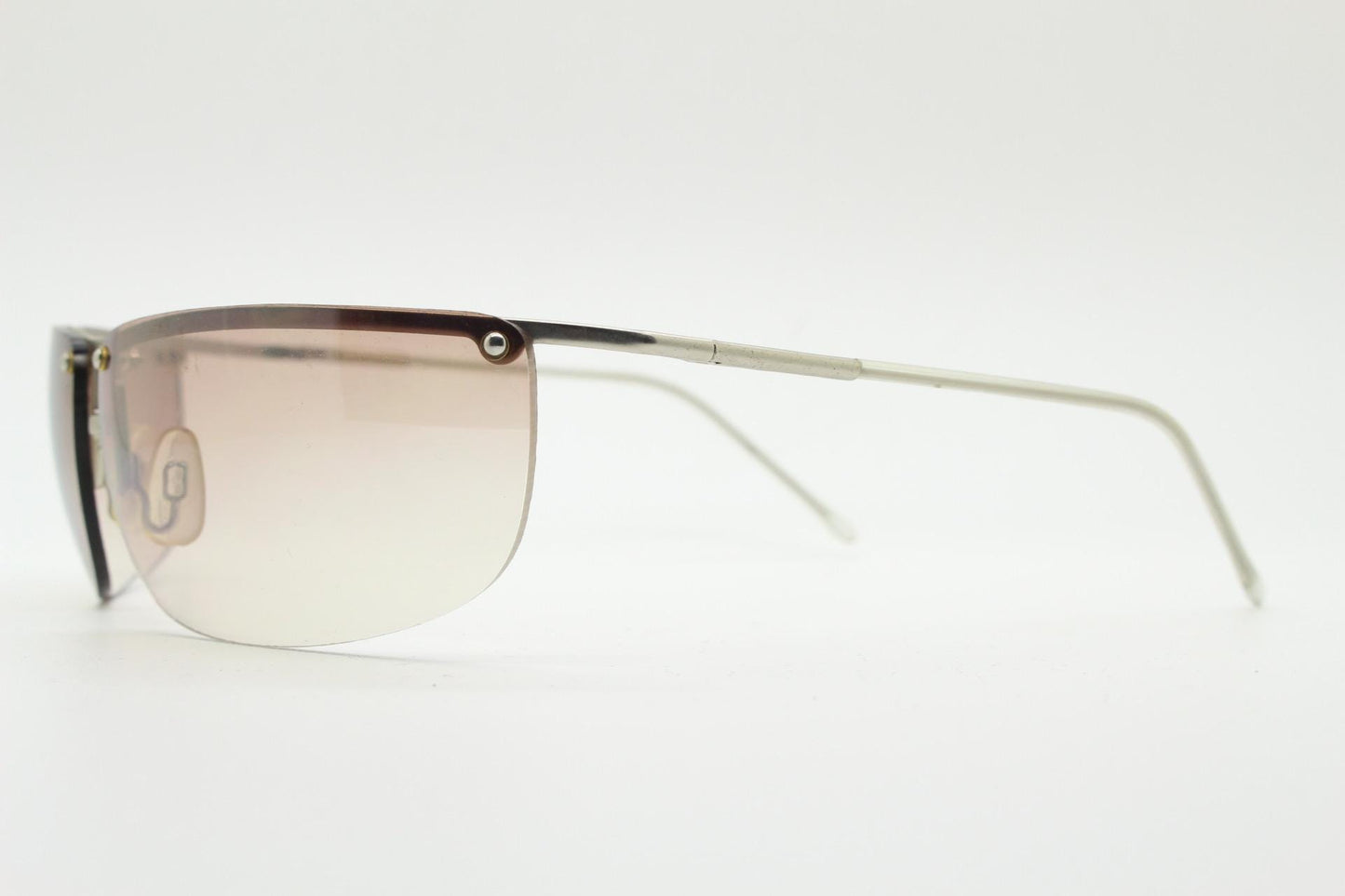 Y2K vintage visor sunglasses. Flat top half frame wraparound shield design with light tone graduating curved lenses. 2000's. NOS