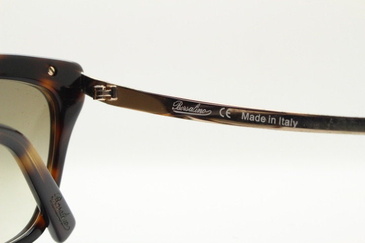 Borsalino cat eye sunglasses made in Italy model 250. Womens Tortoise acetate frame with dramatic diamante golden arms. Rhinestone cateye